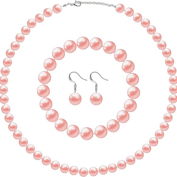 New Faux Pearl Jewelry Set Simulated Pearl Necklace Bracelet Earrings for Women - Picture 6 of 8
